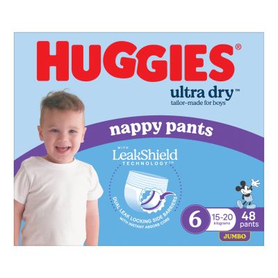 Huggies Ultra Dry Nappy Pants Junior Boy Size 6 15kg+ 48pk