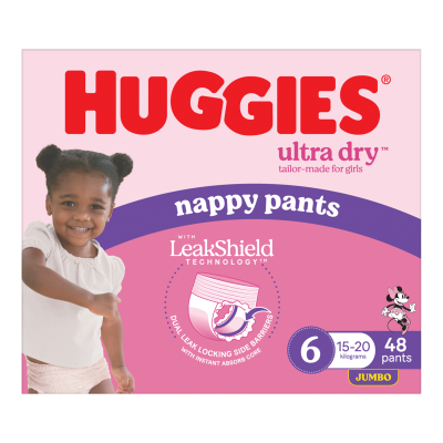 Huggies Ultra Dry Nappy Pants Junior Girl Size 6 15kg+ 48pk