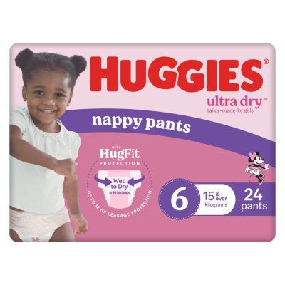 Huggies Ultra Dry Nappy Pants Junior Girl Size 6 15kg + 24pk