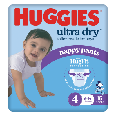 Huggies Ultra Dry Nappy Pants Toddlers Boy Size 4 9-14kg 15pk