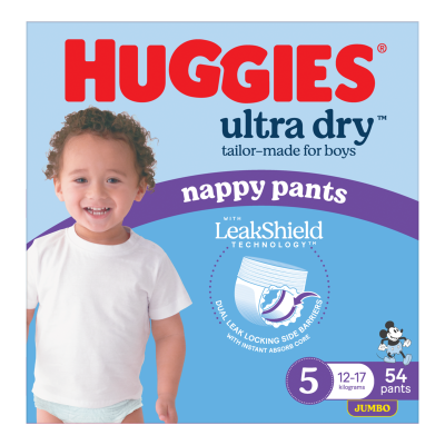 Huggies Ultra Dry Nappy Pants Walker Boy Size 5 12-17kg 54pk