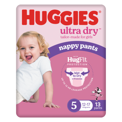 Huggies Ultra Dry Nappy Pants Walker Girl Size 5 12-17kg 13pk