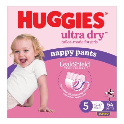 Huggies Ultra Dry Nappy Pants Walker Girl Size 5 12-17kg 54pk