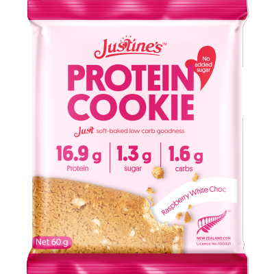 Justine's Raspberry White Choc Protein Cookies 60g