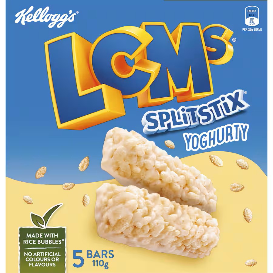 Kellogg's LCMs Splitstix Yoghurty Rice Bubble Bars 5 x 22g