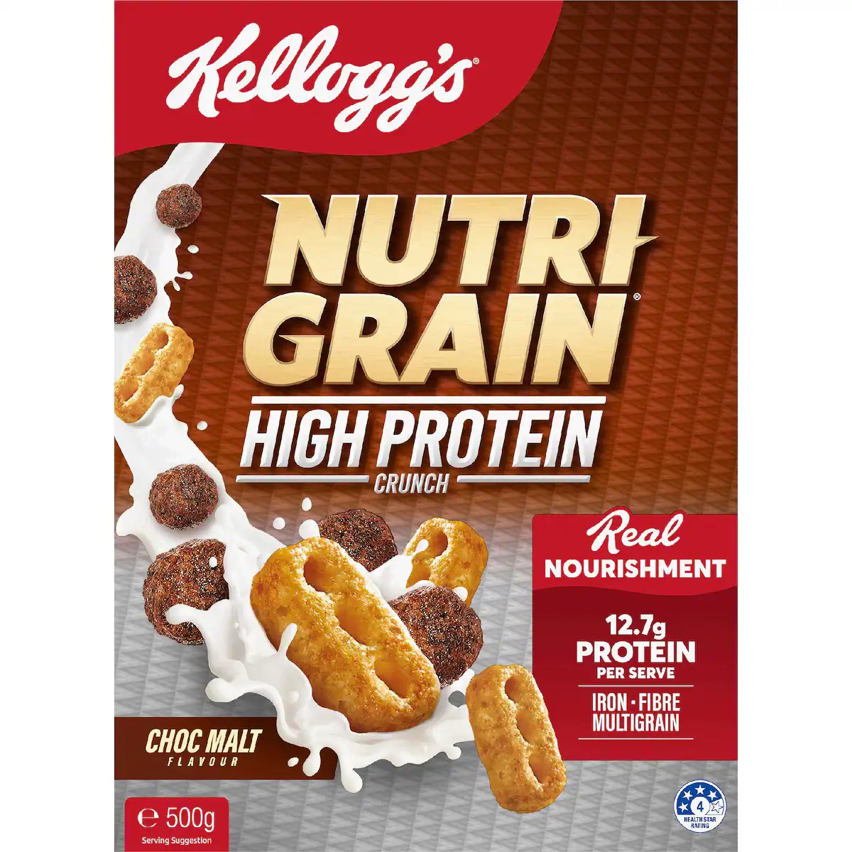 Kellogg's Nutri-Grain High Protein Choc Malt Breakfast Cereal 500g