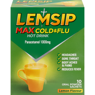 Lemsip Max Lemon Cold & Flu Hot Drink Sachets 10pk