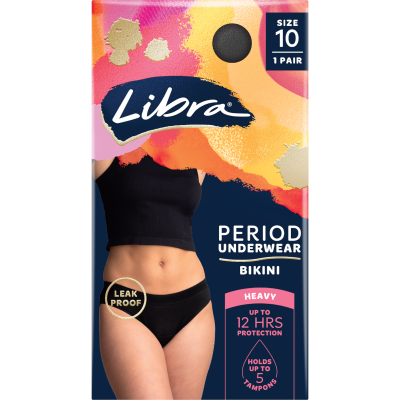 Libra Period Underwear Bikini Black Size 10 1pk
