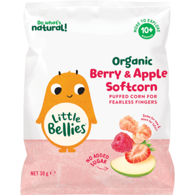 Little Bellies Organic Berry & Apple Softcorn Baby Food 10+ Months 30g