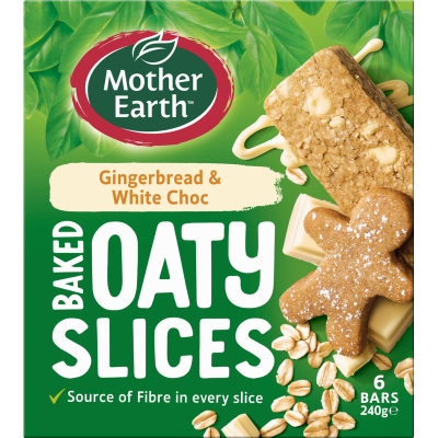 Mother Earth Gingerbread & White Choc Baked Oaty Slices 6 x 40g