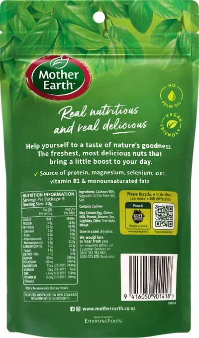 Mother Earth Roasted & Lightly Salted Cashews 150g
