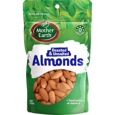Mother Earth Roasted & Unsalted Almonds 150g