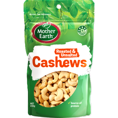 Mother Earth Roasted & Unsalted Cashews 150g