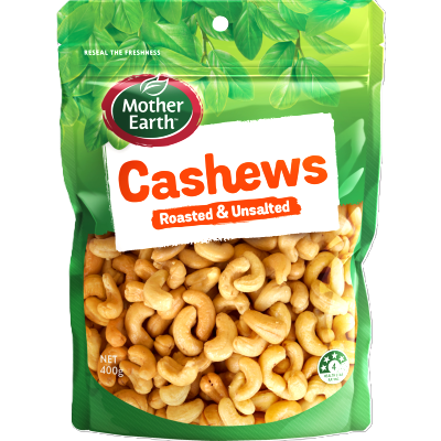 Mother Earth Roasted & Unsalted Cashews 400g