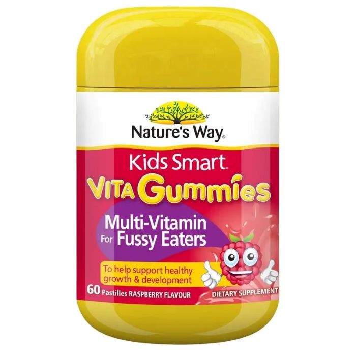 Natures Way Kids Smart Multi-Vitamin For Fussy Eaters Raspberry Flavour Vita Gummies 110pk