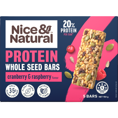 Nice & Natural Cranberry & Raspberry Flavour Protein Whole Seed Bars 5 x 30g