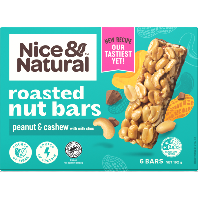 Nice & Natural Peanut & Cashew Roasted Nut Bars 6 x 32g