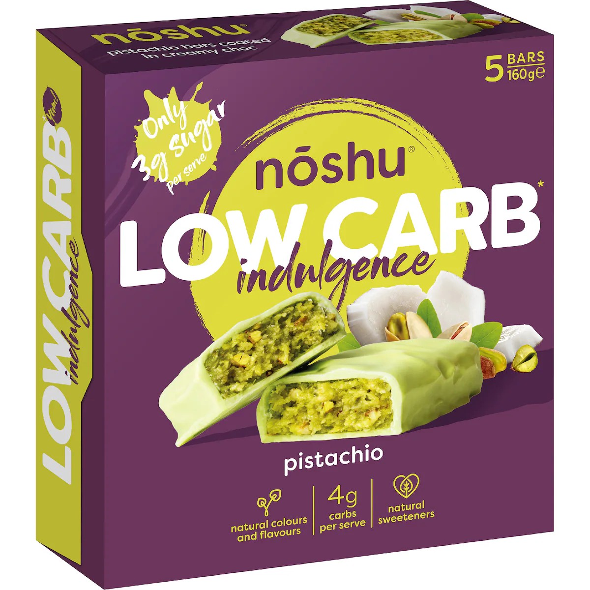 Noshu Pistachio Low Carb Indulgence Bars 5 x 32g