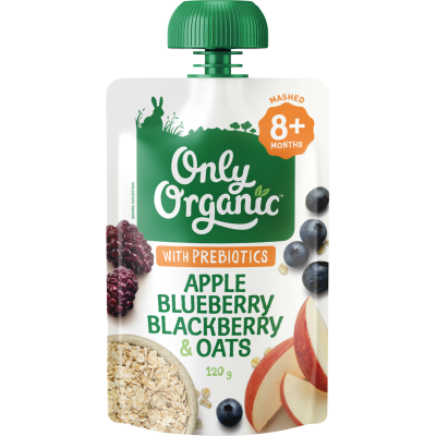 Only Organic Apple Blueberry Blackberry & Oats 8+ Months 120 g