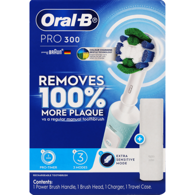 Oral-B Pro 300 Mint Green Rechargeable Toothbrush 1pk