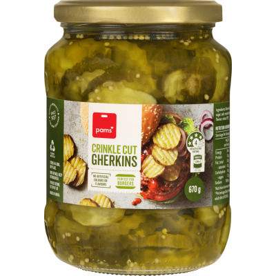 Pams Crinkle Cut Gherkins 670g