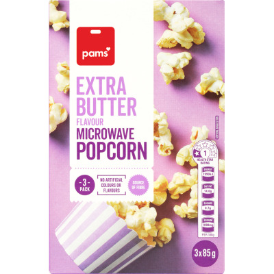Pams Extra Butter Flavour Microwave Popcorn 3 x 85g