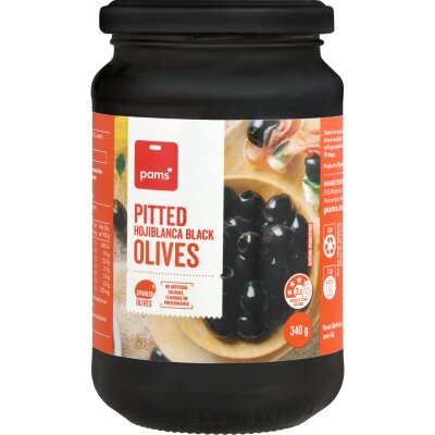 Pams Pitted Hojiblanca Black Olives 340g