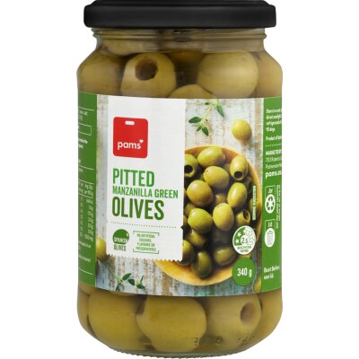 Pams Pitted Manzanilla Green Olives 340g
