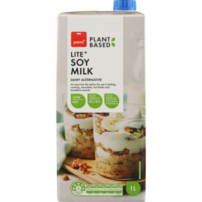 Pams Plant Based Lite Soy Milk 1l
