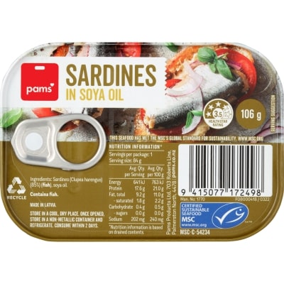 Pams Sardines In Soya Oil 106g