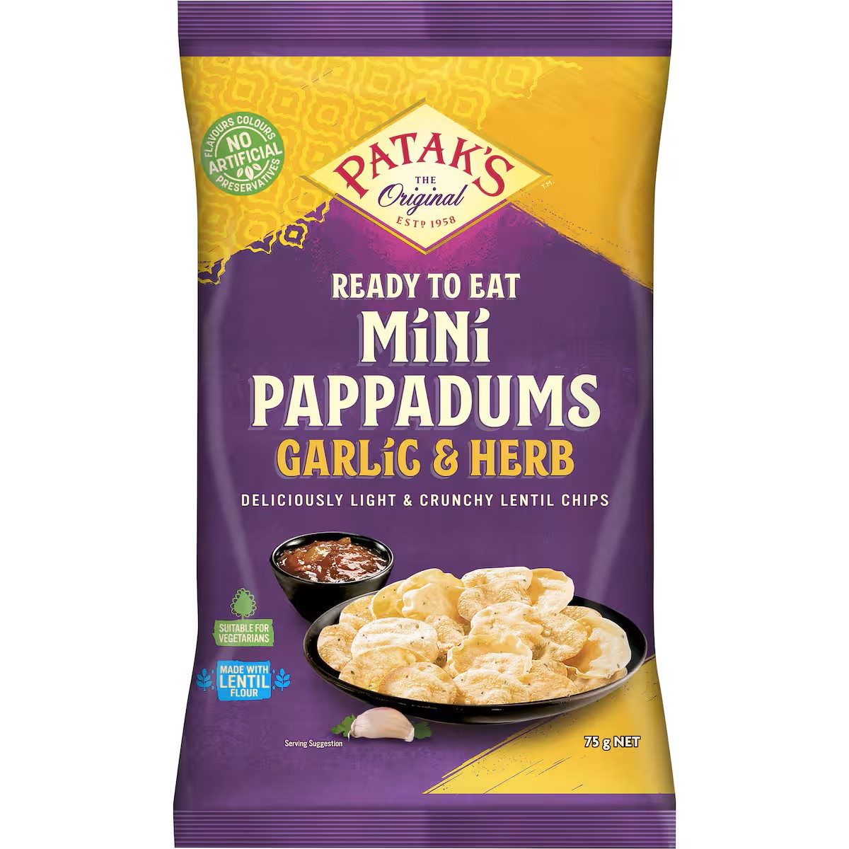 Patak's Garlic & Herb Mini Pappadums 75g