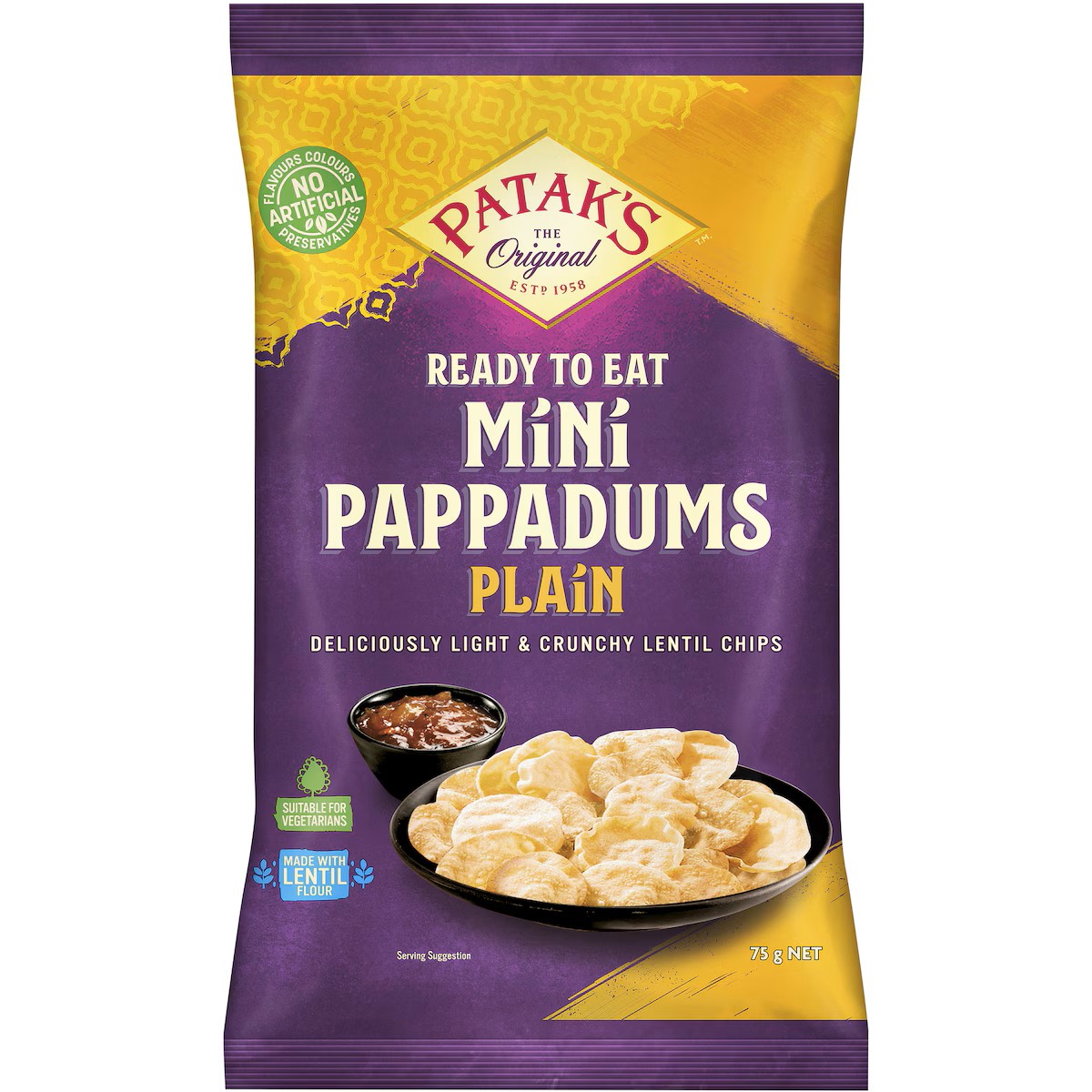 Patak's Ready To Eat Plain Mini Pappadums 75g