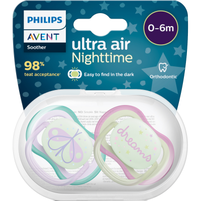 Philips Avent Avent Soother Ultra Air Night 0-6 Months 2pk