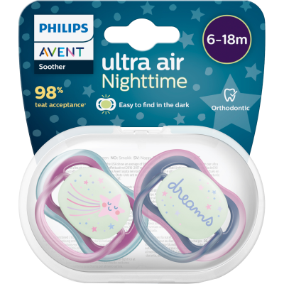 Philips Avent Avent Soother Ultra Air Night 6-18 Months 2pk