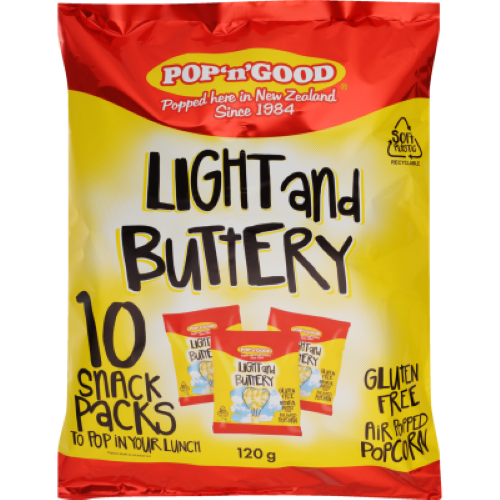 Pop'n'Good Light And Buttery Popcorn Snack Packs 10 x 12g