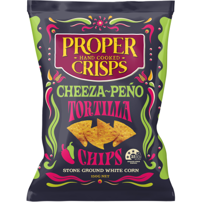 Proper Crisps Cheeza-Peno Stone Ground White Corn Tortilla Chips 150g