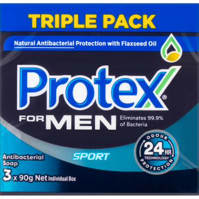 Protex For Men Antibacterial Sport Bar Soap 3 x 90g
