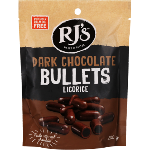 RJ's Dark Chocolate Licorice Bullets 200g