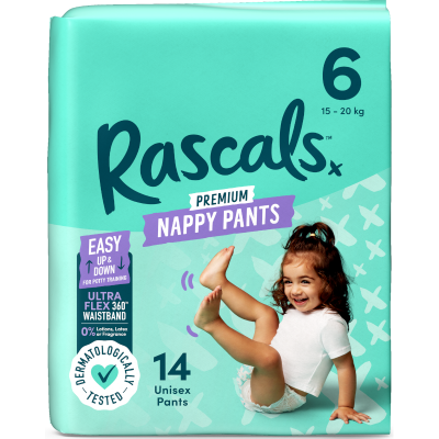 Rascals Premium Nappy Pants Unisex Size 6 16+kg Junior 14pk