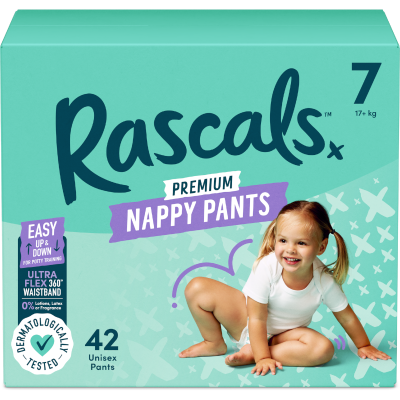 Rascals Premium Nappy Pants Unisex Size 7 17+ kg 42pk