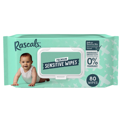 Rascals Premium Sensitive Wipes 80pk