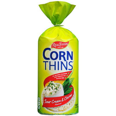 Real Foods Corn Thins Sour Cream & Chives 125g