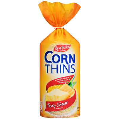 Real Foods Corn Thins Tasty Cheese 125g
