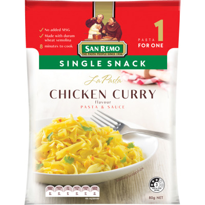 San Remo La Pasta Chicken Curry Pasta & Sauce Single Snack 80g