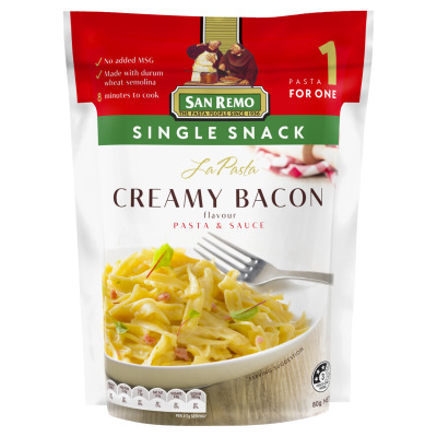 San Remo La Pasta Creamy Bacon Pasta & Sauce Single Snack 80g