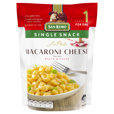 San Remo La Pasta Macaroni Cheese Pasta & Sauce Single Snack 80g