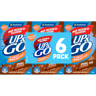 Sanitarium Up & Go No Added Sugar Choc Ice Flavour Liquid Breakfast 6 x 250ml