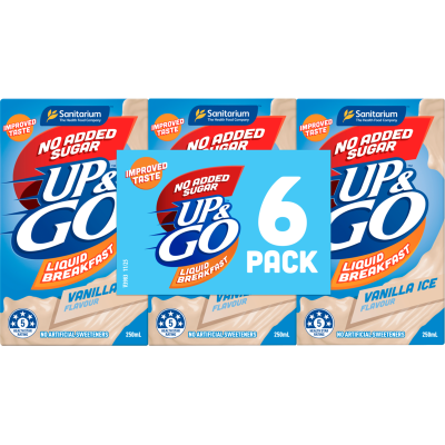 Sanitarium Up & Go No Added Sugar Vanilla Ice Flavour Liquid Breakfast 6 x 250ml