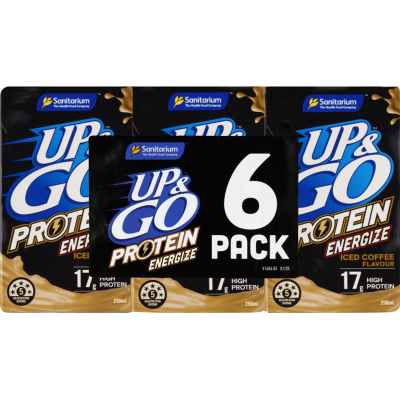 Sanitarium Up & Go Protein Energize Iced Coffee Flavour Liquid Breakfast 6 x 250ml