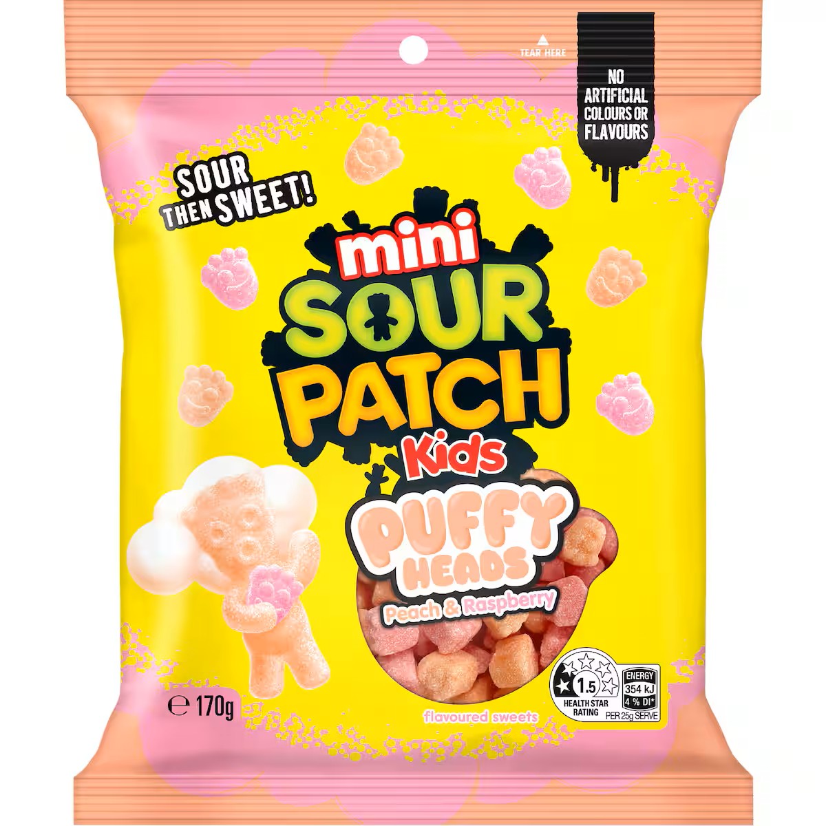 Sour Patch Kids Mini Peach & Raspberry Puffy Heads 170g